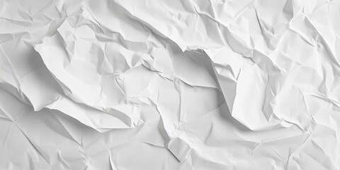 Poster - Crumpled white paper texture background featuring intricate folds and creases in varying shades of white and gray creating an abstract design.