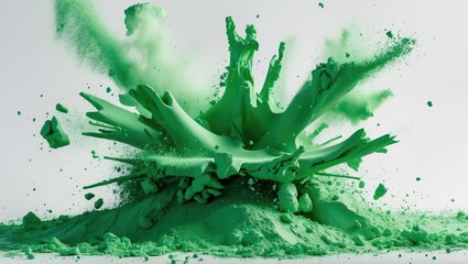 Poster - green paint splash explosion on a white background creating dynamic splatter effects and texture det