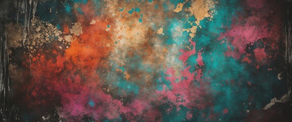 Poster - Vibrant Grunge Background with Distressed Texture and Colorful Overlay Ideal for Artistic Design and Creative Poster Applications
