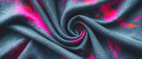 Poster - Abstract swirl of gray fabric with bright pink accents showcasing texture and vibrant color interplay for design backgrounds.