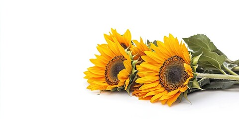 Aufkleber - Vibrant sunflowers with golden petals and dark centers arranged on a clean white background showcasing their unique beauty and elegance.