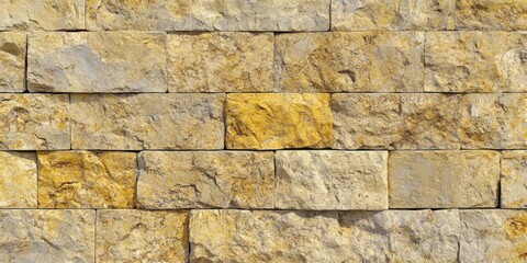 Poster - Seamless yellow granite wall texture featuring irregular stone patterns with earthy yellows and light grays arranged in a horizontal layout.