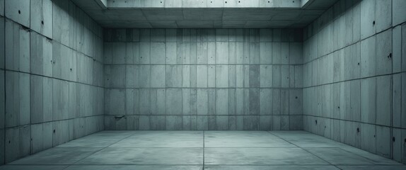 Poster - Gray concrete interior space with textured walls and floor suitable for minimalist design backgrounds and architectural presentations