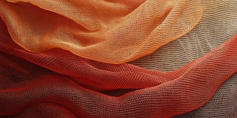 Poster - Colorful mesh fabric in orange, red, and gray layers, creating a soft and textured wave pattern, ideal for creative backgrounds and designs.