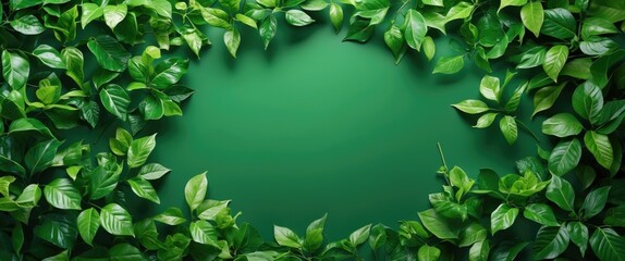 Poster - Lush green leaves framing a vibrant backdrop perfect for nature themes and text placement in designs or advertisements.