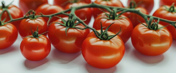 Aufkleber - Fresh ripe tomatoes on the vine showcasing vibrant colors and detail isolated on a white background ideal for culinary and health themes.