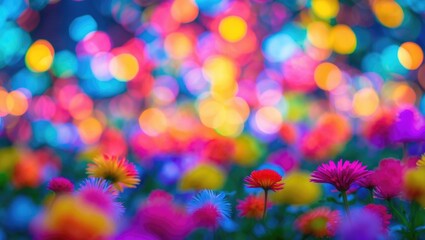 Aufkleber - Vibrant floral bokeh background with colorful blurred lights creating a dreamy atmosphere filled with whimsical hues and colorful blooms