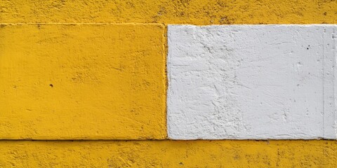 Leinwandbilder - Symmetrical composition featuring vibrant yellow cement and textured white zinc on a rugged surface highlighting color contrast and tactile appeal.