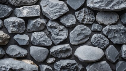 Poster - Textured gray stone wall background featuring various rock sizes and shapes suitable for design and artistic projects.
