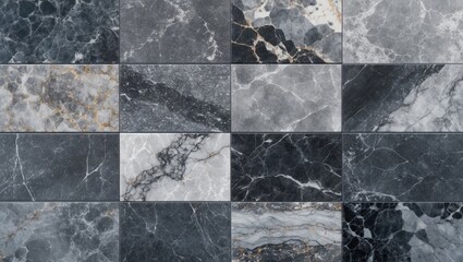 Poster - Elegant grey marble stone panel background featuring varied textures and natural patterns for luxurious interior design applications.
