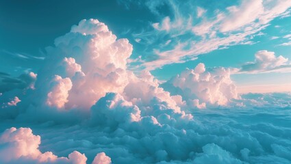 Aufkleber - Serene cloudscape featuring vibrant white clouds against a blue sky creating an abstract and dreamy atmosphere. Ideal for backgrounds and designs.