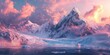 © Gular - Majestic pink and purple sunset illuminating a melting glacier on a rugged mountain landscape reflecting climate change with serene waterways below