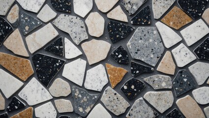 Aufkleber - Stone marble texture background with granite and white terrazzo chips in various shapes and colors for interior design applications.