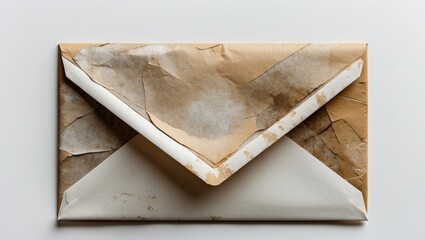 Aufkleber - Close up of an aged paper envelope with a grunge texture on a white background showcasing vintage style and authenticity