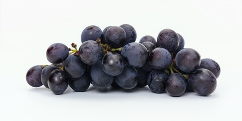 Poster - Fresh dark purple grapes arranged in a cluster on a light neutral background showcasing their plump texture and shiny surface details.
