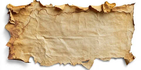 Aufkleber - Torn aged grunge paper texture with frayed edges displayed on a clean white background emphasizing earthy tones of brown and beige in center layout