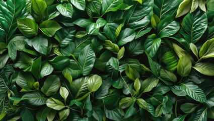 Poster - Lush green leaves texture creating a natural background perfect for design, nature themes or organic product promotions.