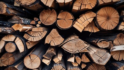 Aufkleber - Closeup of a stacked firewood arrangement showcasing assorted lumber textures and patterns with selective focus on the wooden pieces.