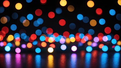 Aufkleber - Colorful bokeh lights against a black background creating a vibrant and festive atmosphere for creative designs and celebrations.