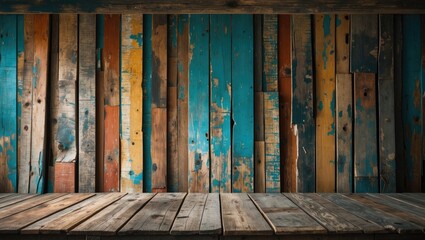 Aufkleber - Vintage Wooden Wall Texture with Blue and Brown Panels for Background and Display Purposes