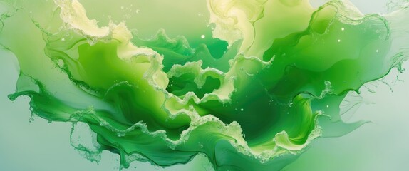 Fototapete - Abstract fluid art background in vibrant green and white shades creating a serene and dynamic visual experience for various design applications.