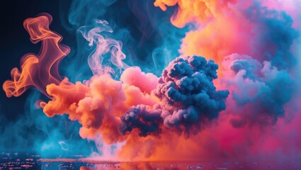 Aufkleber - Vibrant abstract smoke clouds in a colorful gradient creating a dynamic visual effect on a dark background