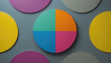 Poster - Colorful geometric circles arrangement on a grey background showcasing modern art design elements for creative concepts and decor.