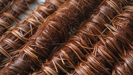 Aufkleber - Natural brown coconut fiber mat texture showcasing intricate woven patterns for eco-friendly decor and sustainable design applications.
