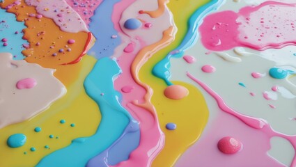 Aufkleber - Pastel liquid paint abstract background with colorful swirls and droplets for creative art designs and minimalist compositions