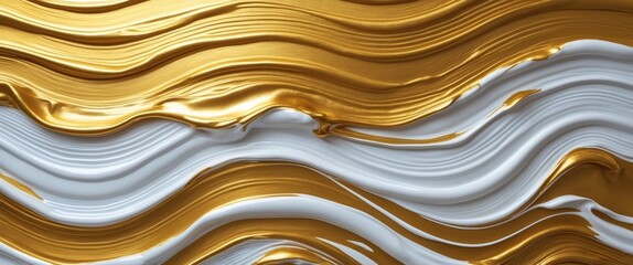Aufkleber - Textured abstract artwork featuring wavy strokes of gold and white paint creating a seamless background with a luxurious feel.