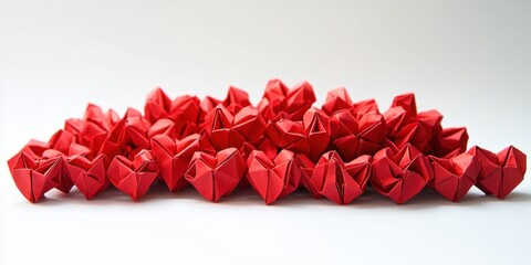 Aufkleber - Valentine's Day celebration with vibrant red origami love hearts arranged in a creative pattern showcasing intricate designs on a white background