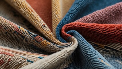 Aufkleber - Textured colorful carpet fabric showcasing intricate designs and rich hues in a close-up detailed view.