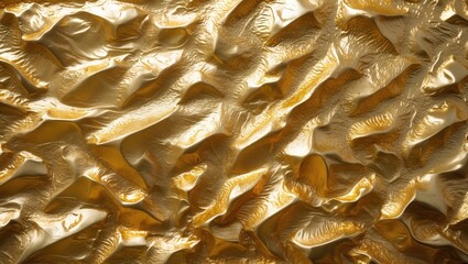 Poster - Golden textured abstract background with wavy patterns reflecting light in intricate detail for design and artistic applications.