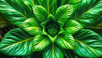 Poster - vibrant close-up view of a lush green plant showcasing intricate leaf patterns and textures in a nat