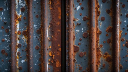 Poster - rusty metal texture background with corrosion and pitting on weathered blue surfaces ideal for industrial and vintage design concepts