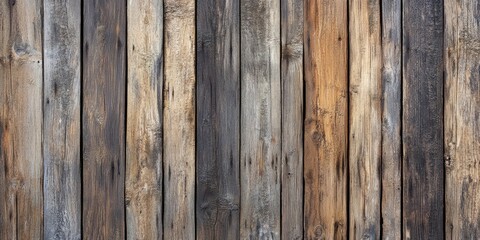 Aufkleber - Weathered wooden planks in various shades of brown, grey and gold with rustic texture arranged vertically for a natural aesthetic backdrop