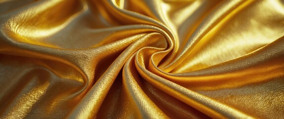 Poster - Luxurious golden fabric texture close-up suitable for elegant abstract backgrounds or design projects showcasing textile quality and sheen