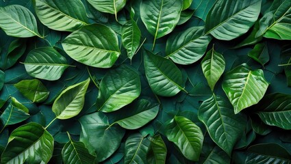 Poster - Lush green leaf texture creating a vibrant natural background suitable for botanical themes and organic design projects.