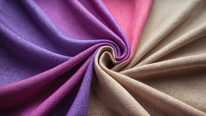 Poster - Colorful gradient textile fabric texture featuring purple, pink, and beige hues arranged in a swirling pattern for design backgrounds.