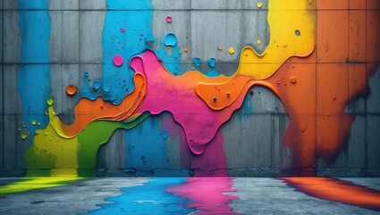 Aufkleber - Vibrant color splashes on a textured concrete wall creating a visually striking and artistic background for creative projects