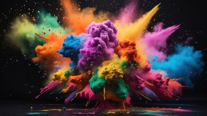 Poster - Vibrant color powder explosion creating a stunning abstract background with bursts of paint resembling the spirit of Holi festivities.