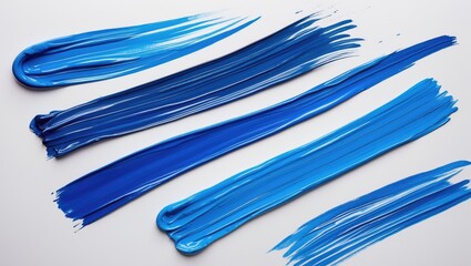 Aufkleber - Blue acrylic paint brush strokes on white background showcasing texture and artistic expression for creative design projects.