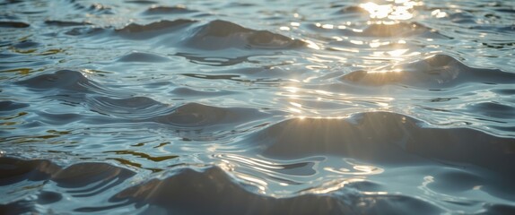 Poster - Glistening waves and ripples on a calm water surface reflecting sunlight in a serene natural setting.
