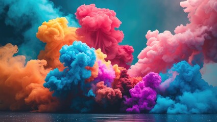Aufkleber - Vibrant colored smoke swirling over a smooth background creating an artistic and dynamic visual effect for creative projects.