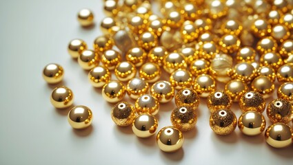 Poster - Christmas golden beads scattered on white background symbolizing festive decor and representing the year 2020 in holiday celebrations.