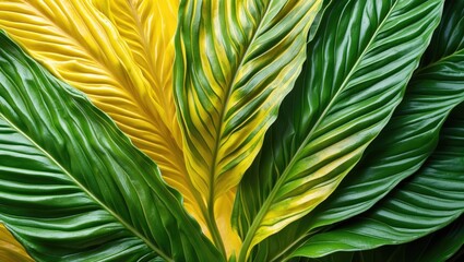 Poster - Vibrant yellow and green ornamental plant leaf texture showcasing natural gradients and intricate patterns for design elements and backgrounds