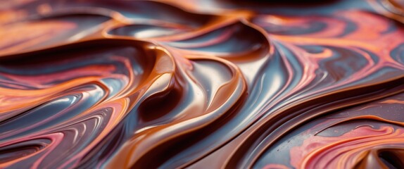 Poster - Artistic marbled chocolate swirl texture with rich brown and vibrant orange hues for culinary and dessert design backgrounds