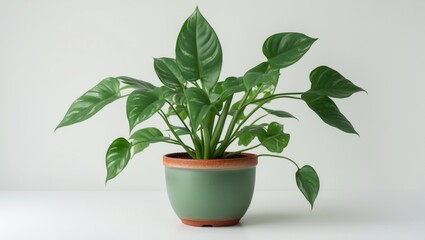 Poster - Lush green houseplant in a stylish pot showcasing vibrant foliage against a clean white background perfect for home decor inspiration.