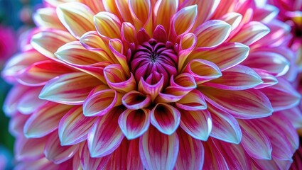Aufkleber - Vibrant close-up of dahlia flower petals showcasing intricate textures and colors in a stunning floral display for nature enthusiasts.