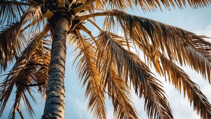 Aufkleber - dried palm tree fronds against a blue sky creating a textured natural background for tropical or summer themed designs